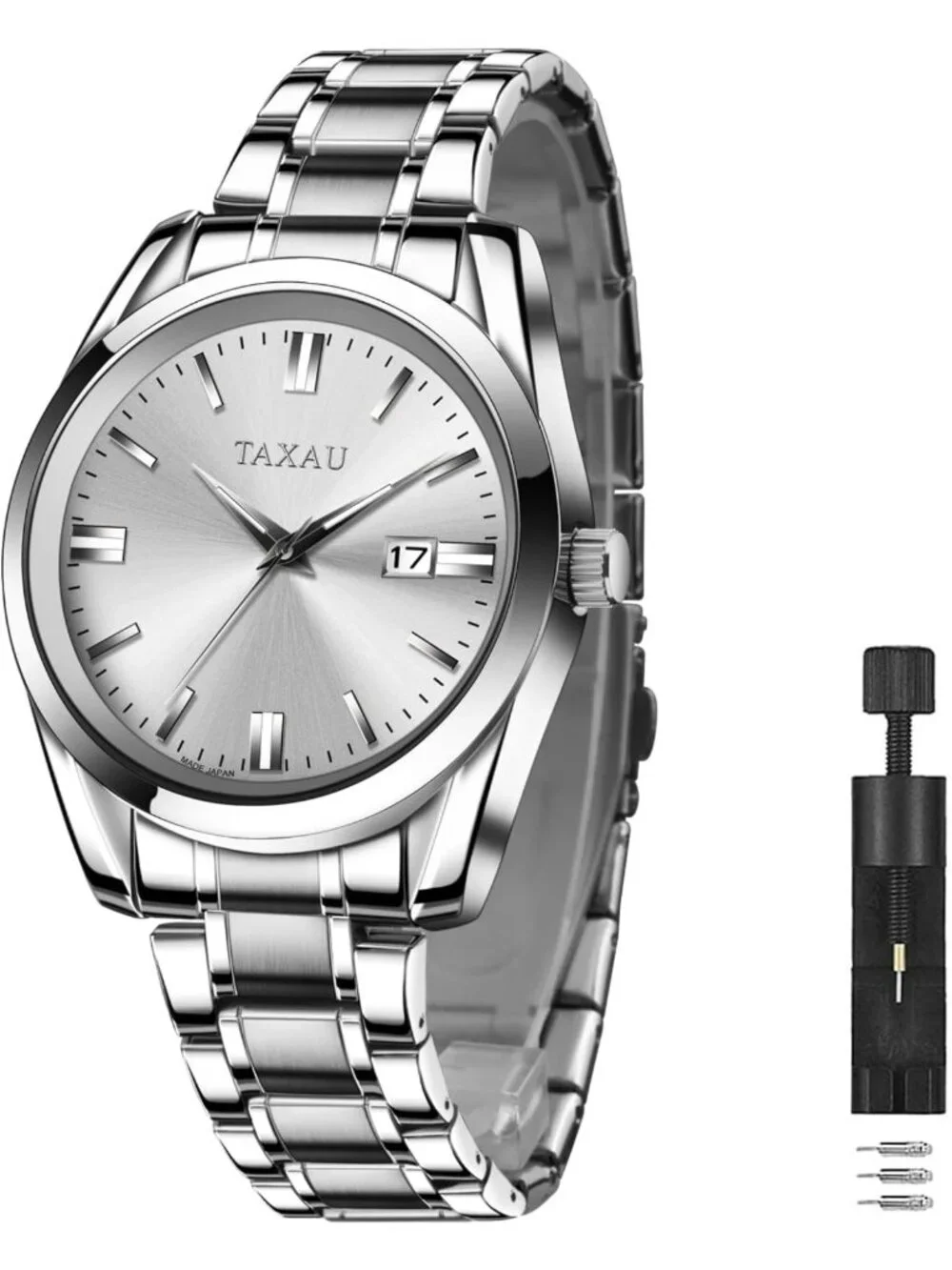 Stylish Waterproof Men's Silver Watch, Classic Stainless Steel Band, Minimalist